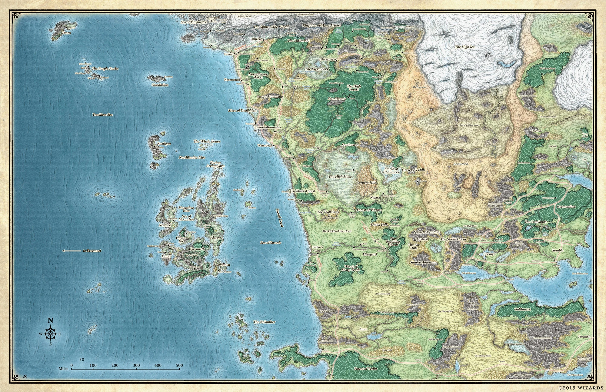 Map of the Sword Coast, Faerun